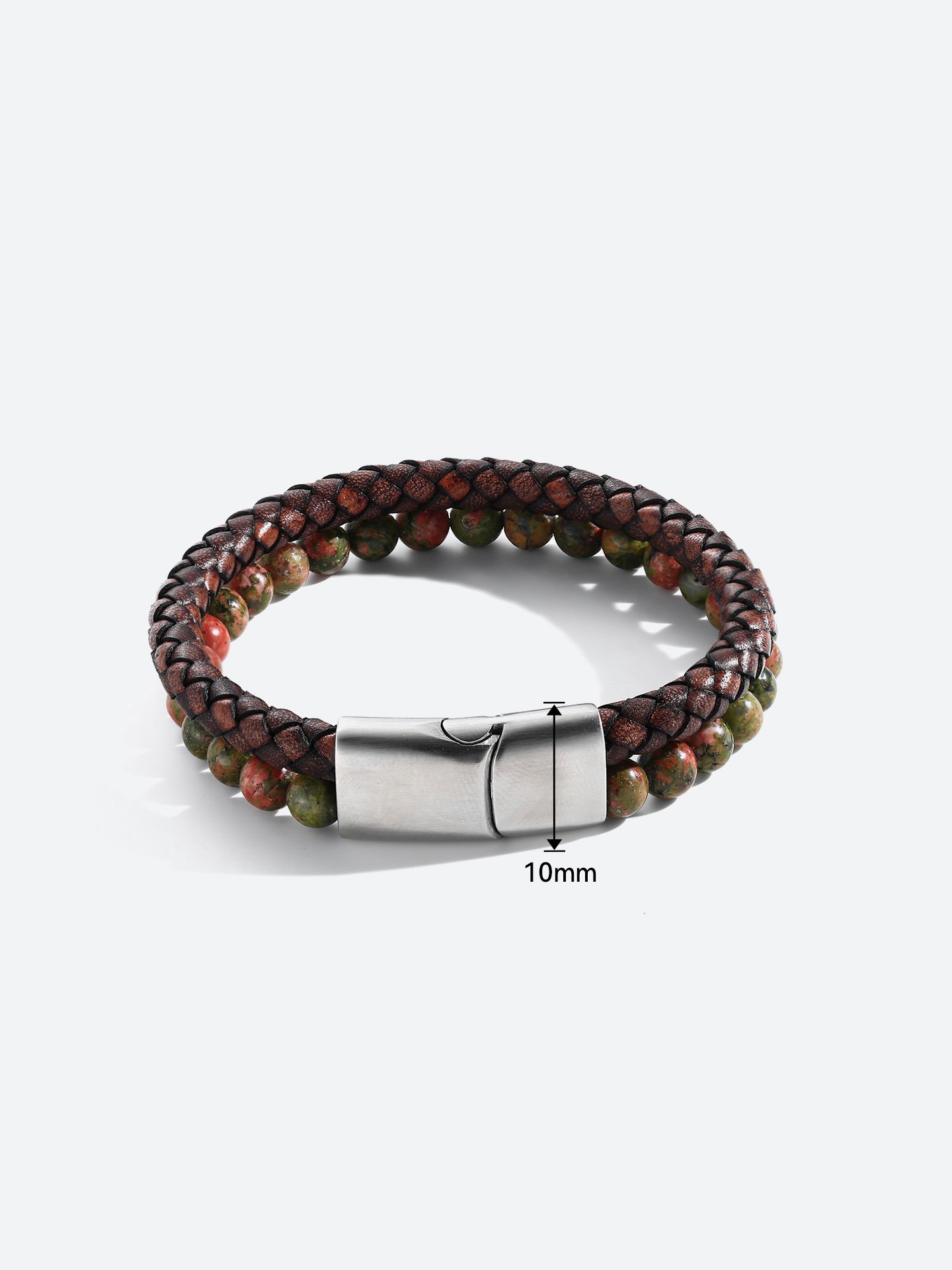 Men’s Unakite & Microfiber Leather Stainless Steel Bracelet – Bold & Rugged Style - Image 7