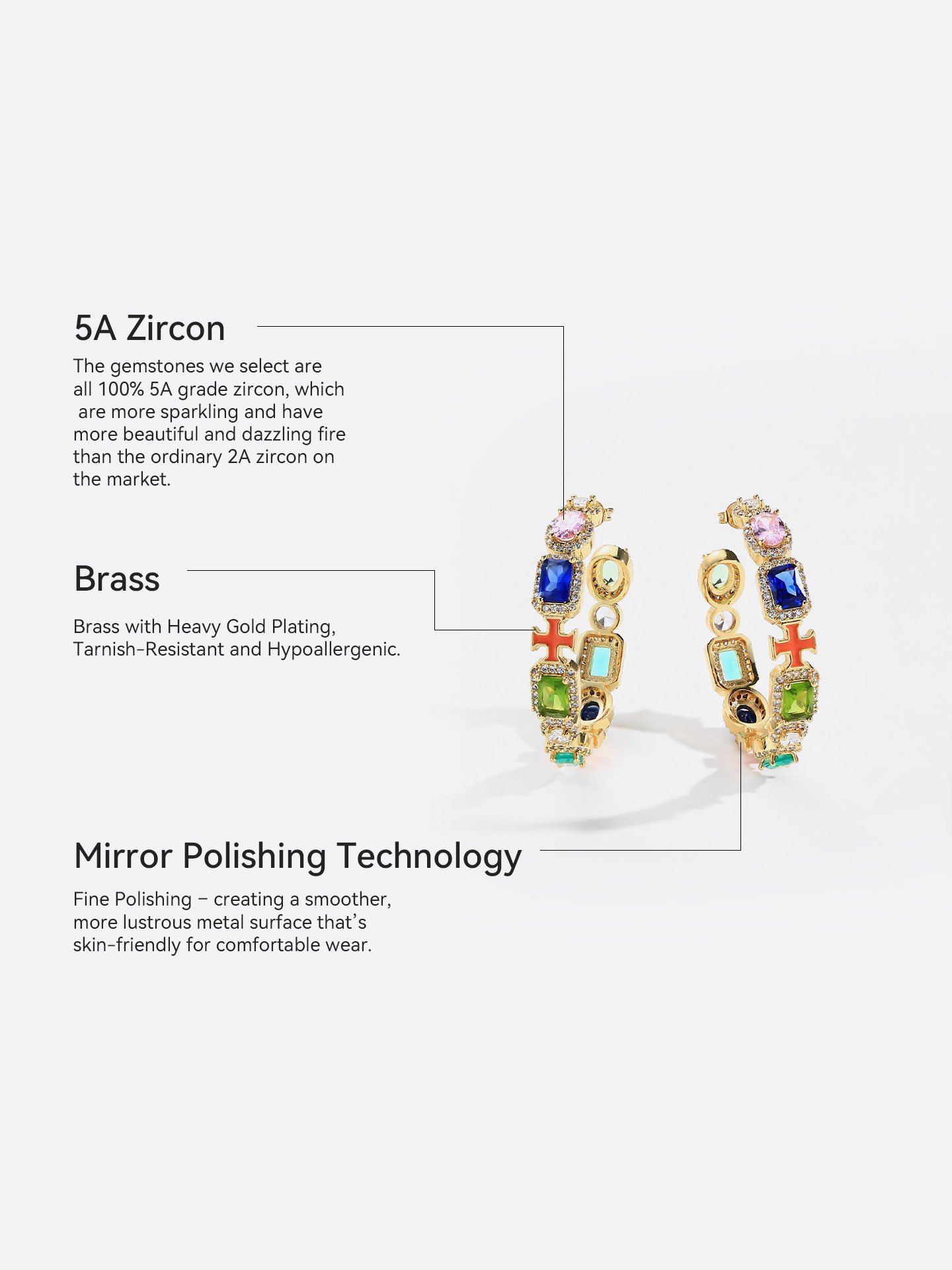 Luxury 18K Gold Plated Brass Colorful Zircon Stud Hoop Earrings for Women – Elegant Statement Jewelry - Image 5