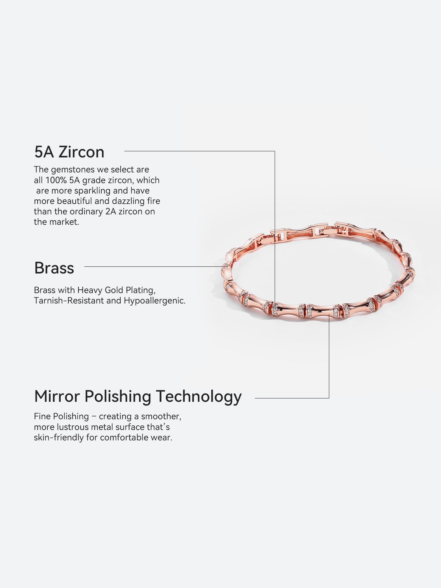 Modern Rose Gold Plated Brass Bracelet for Women with Sparkling Zircon Stones and Customizable Elegant Jewelry Design - Image 6