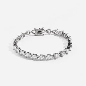 Custom Luxury Gold Plated Brass Pear Shaped Zircon Full Pavé Tennis Bracelet for Women