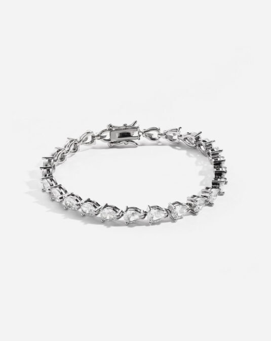 Custom Luxury Gold Plated Brass Pear Shaped Zircon Full Pavé Tennis Bracelet for Women