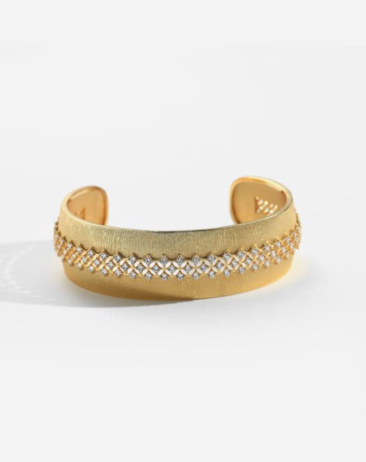 **Luxury 18K Gold Plated Brass Open Cuff Bracelet for Women with Sparkling Zircon Stones and Elegant Party Design**