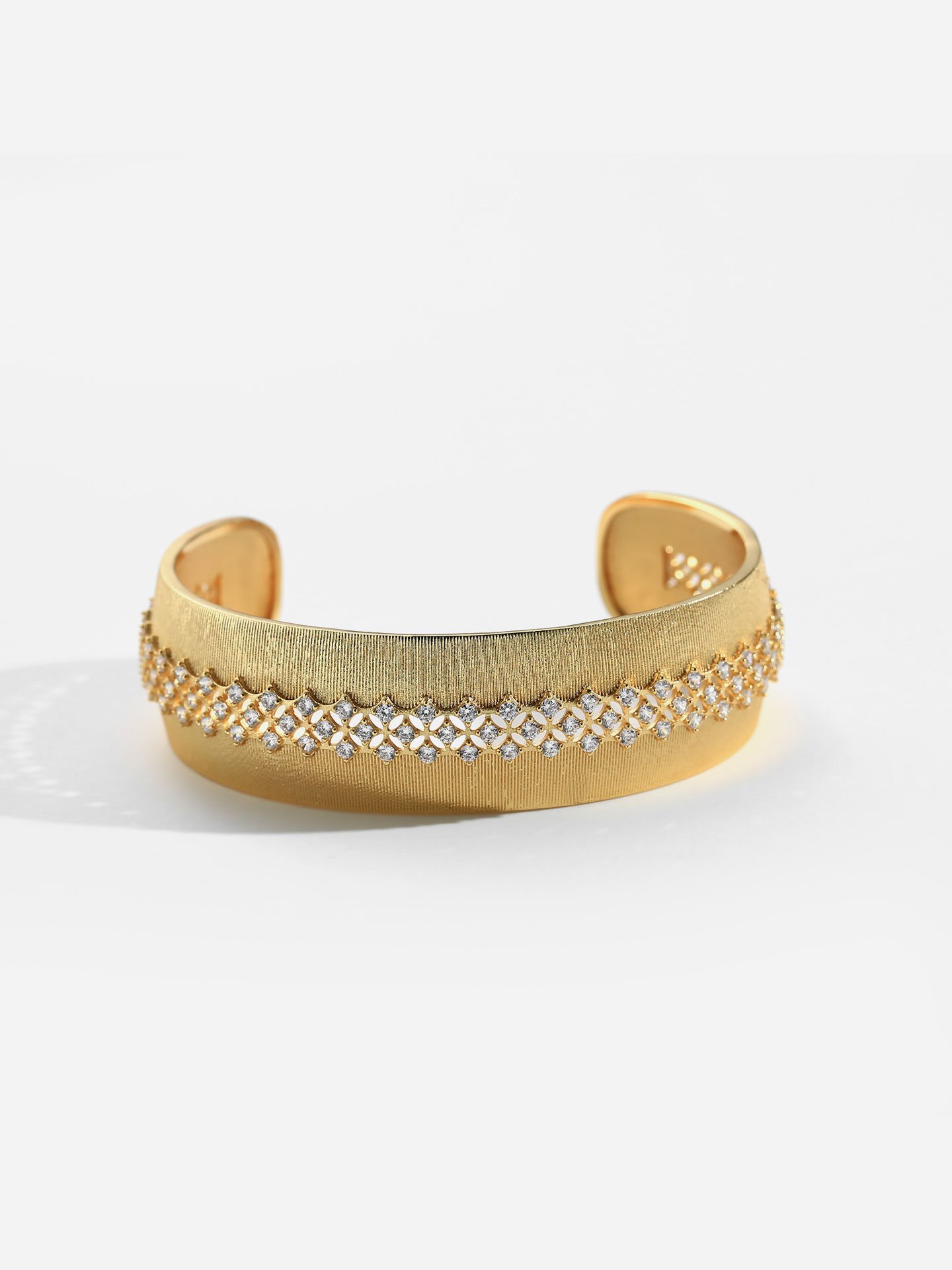 **Luxury 18K Gold Plated Brass Open Cuff Bracelet for Women with Sparkling Zircon Stones and Elegant Party Design**