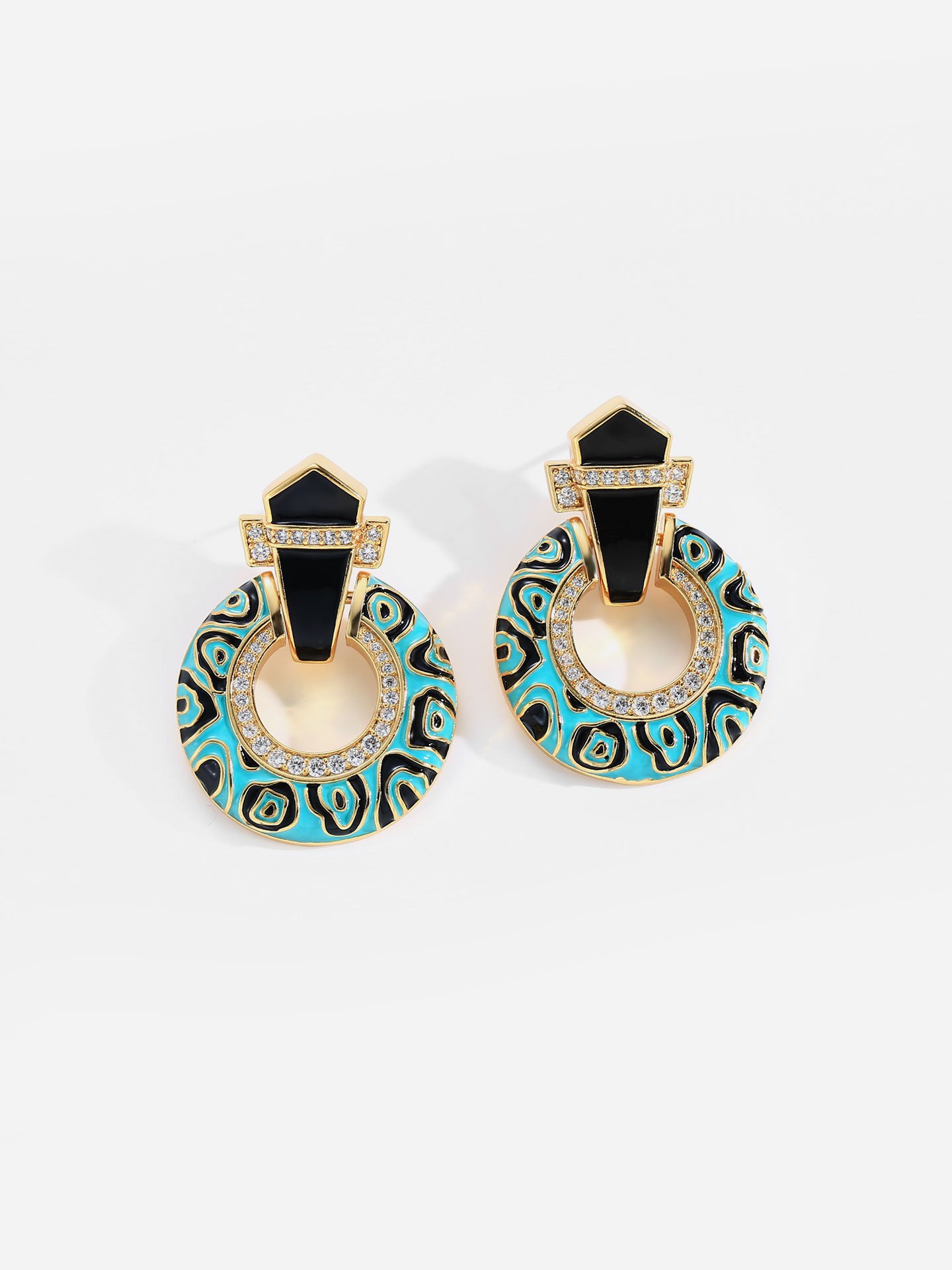 Luxury Vintage 18K Gold Plated Brass Oil Drip Custom Stud Earrings for Women with an Elegant Statement Design