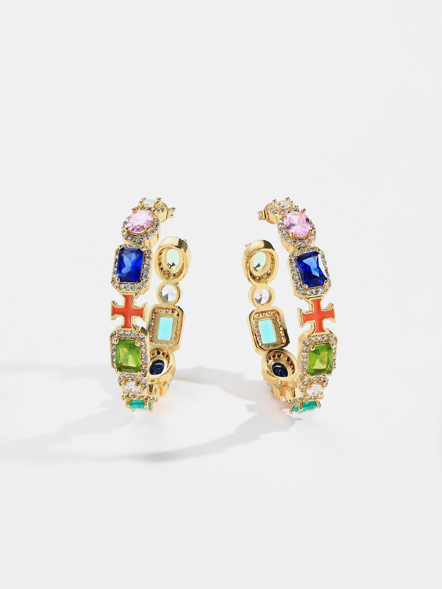 Luxury 18K Gold Plated Brass Colorful Zircon Stud Hoop Earrings for Women – Elegant Statement Jewelry