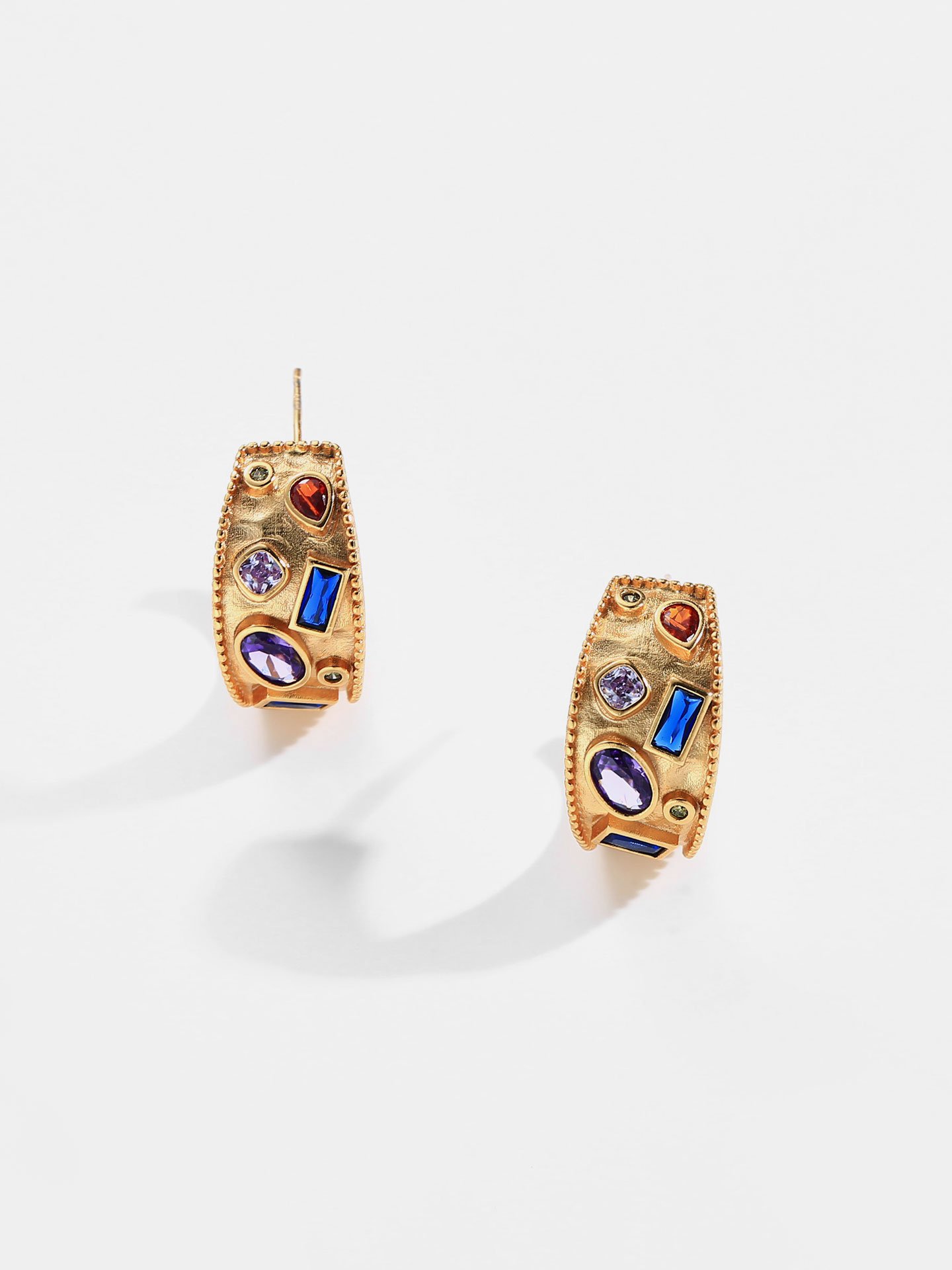 Elegant 18K Gold Plated Brass Vintage Hoop Earrings for Women with Colorful Zircon Stones and Custom Jewelry Manufacturing Design