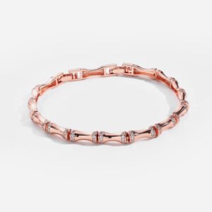Modern Rose Gold Plated Brass Bracelet for Women with Sparkling Zircon Stones and Customizable Elegant Jewelry Design