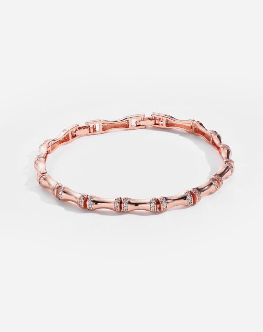 Modern Rose Gold Plated Brass Bracelet for Women with Sparkling Zircon Stones and Customizable Elegant Jewelry Design