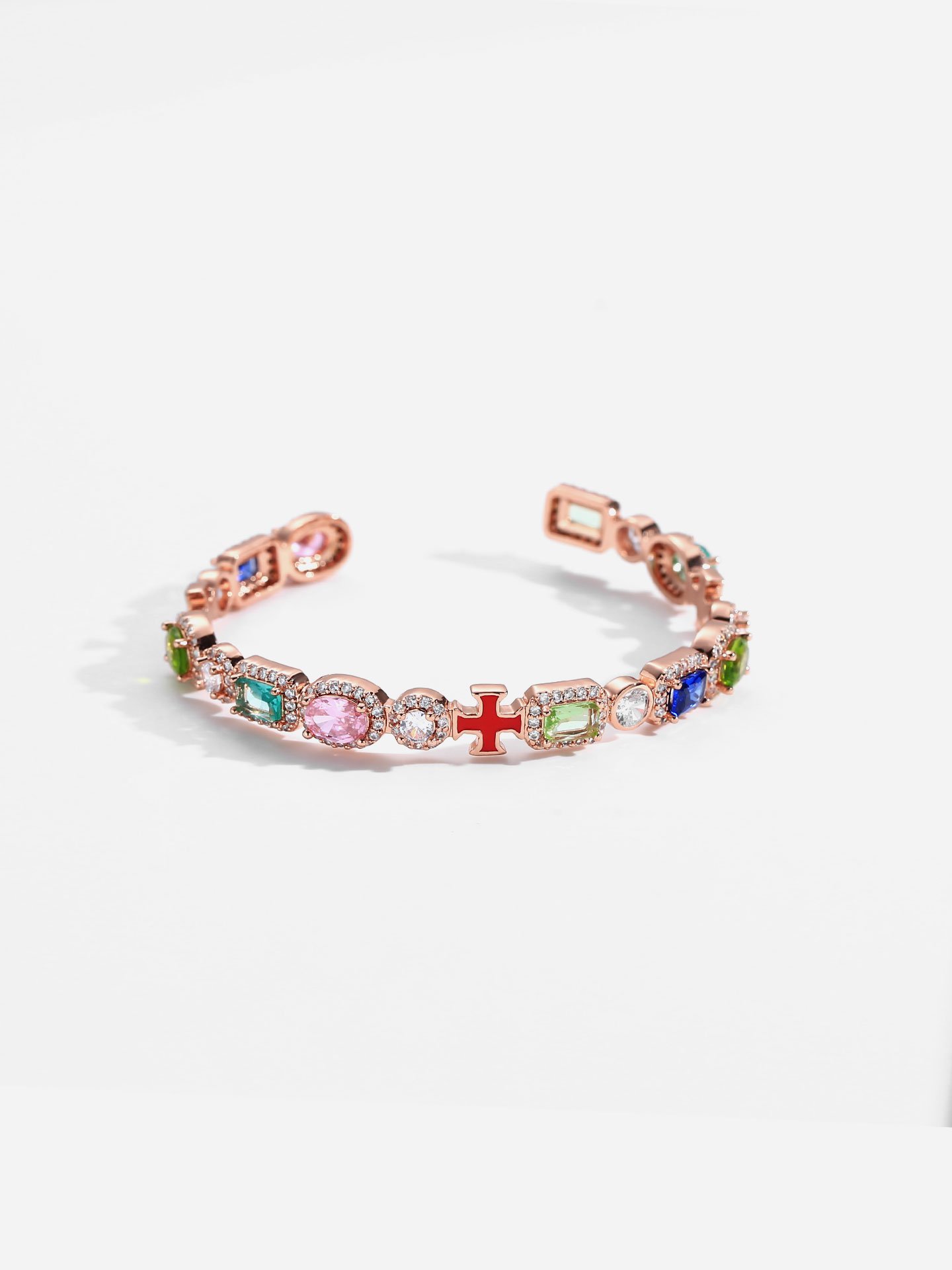 Gold Plated Brass Colorful Zircon Oil Drip Open Cuff Bracelet for Women - Image 5