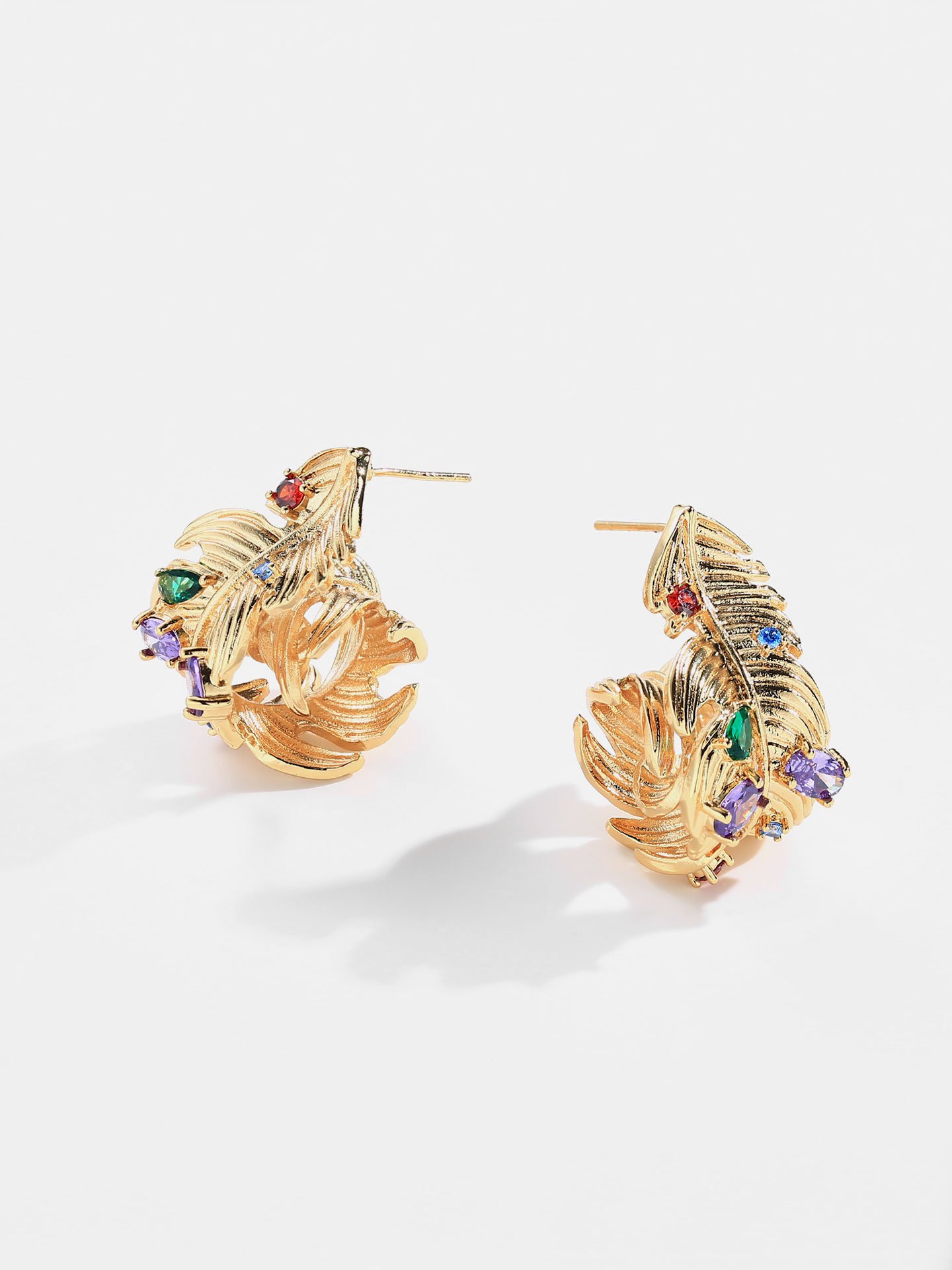 Elegant 18K Gold Plated Brass Feather Hoop Earrings for Women with Sparkling Zircon Stones and Customizable Party Design - Image 2