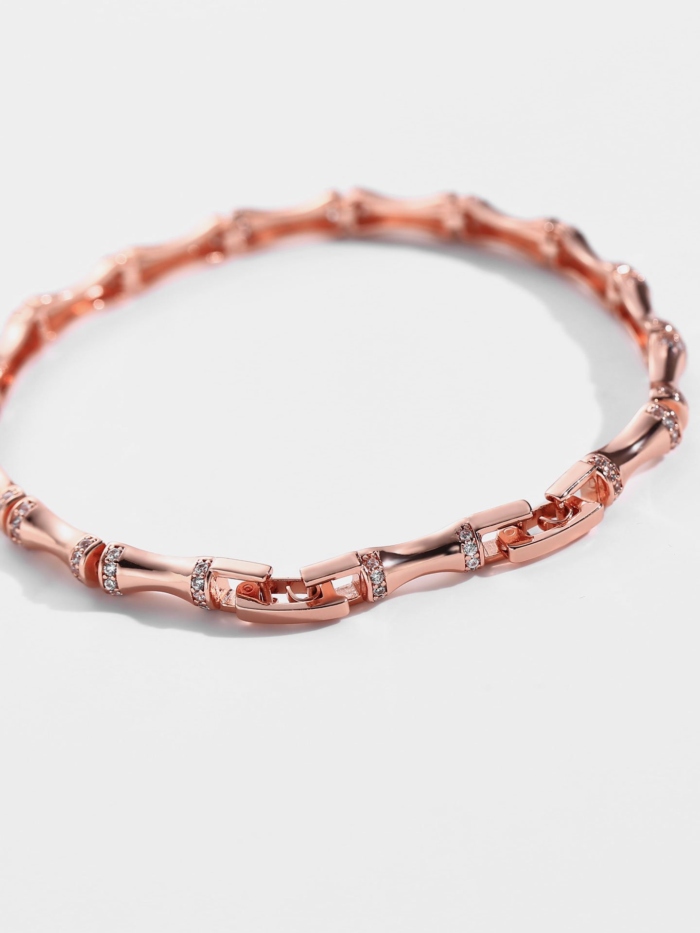 Modern Rose Gold Plated Brass Bracelet for Women with Sparkling Zircon Stones and Customizable Elegant Jewelry Design - Image 3