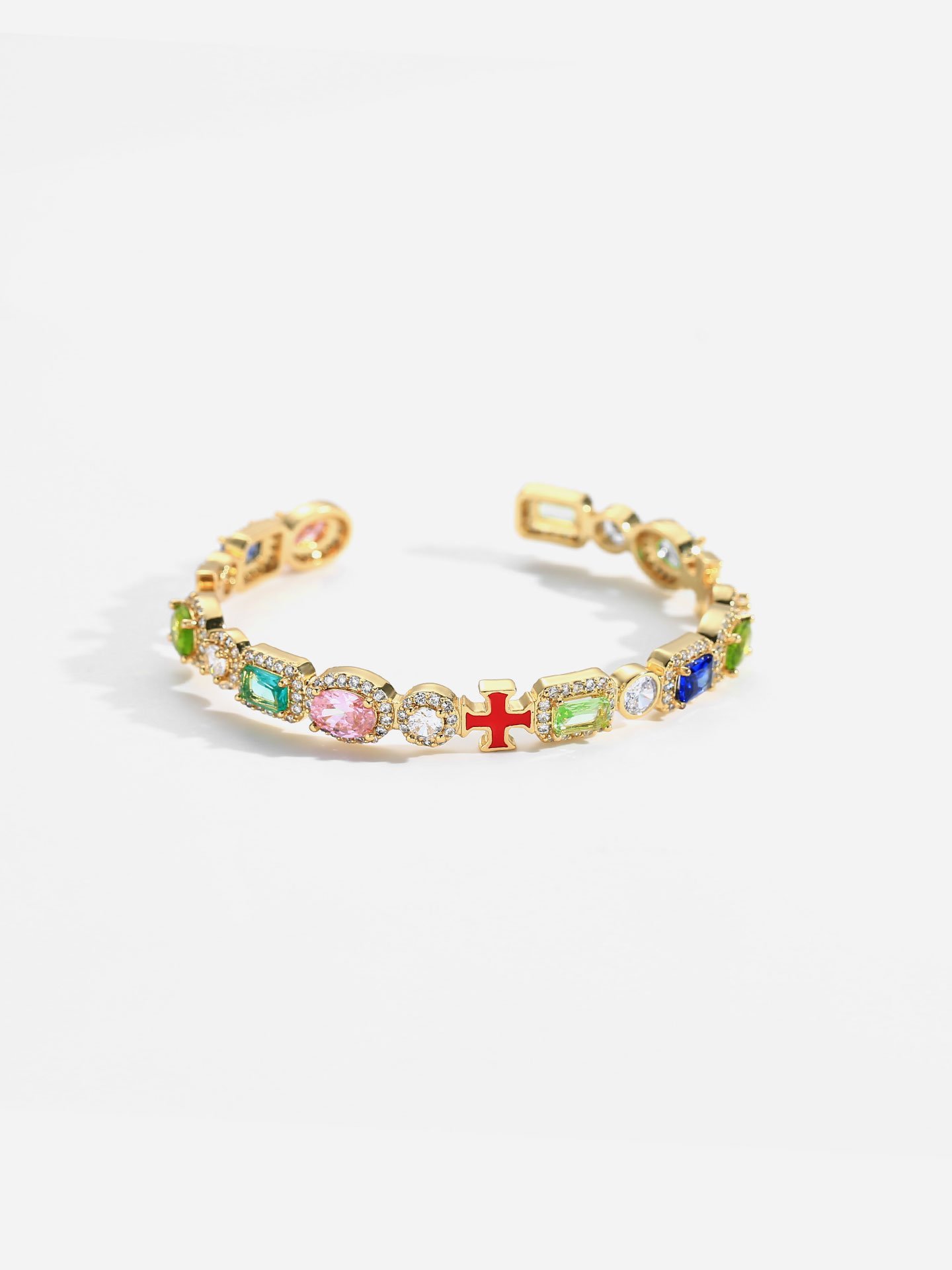 Gold Plated Brass Colorful Zircon Oil Drip Open Cuff Bracelet for Women - Image 6