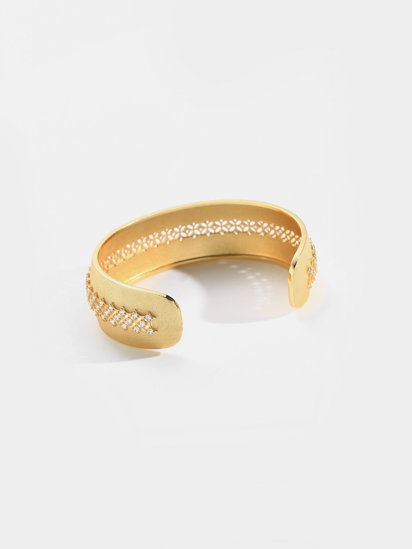 **Luxury 18K Gold Plated Brass Open Cuff Bracelet for Women with Sparkling Zircon Stones and Elegant Party Design** - Image 3