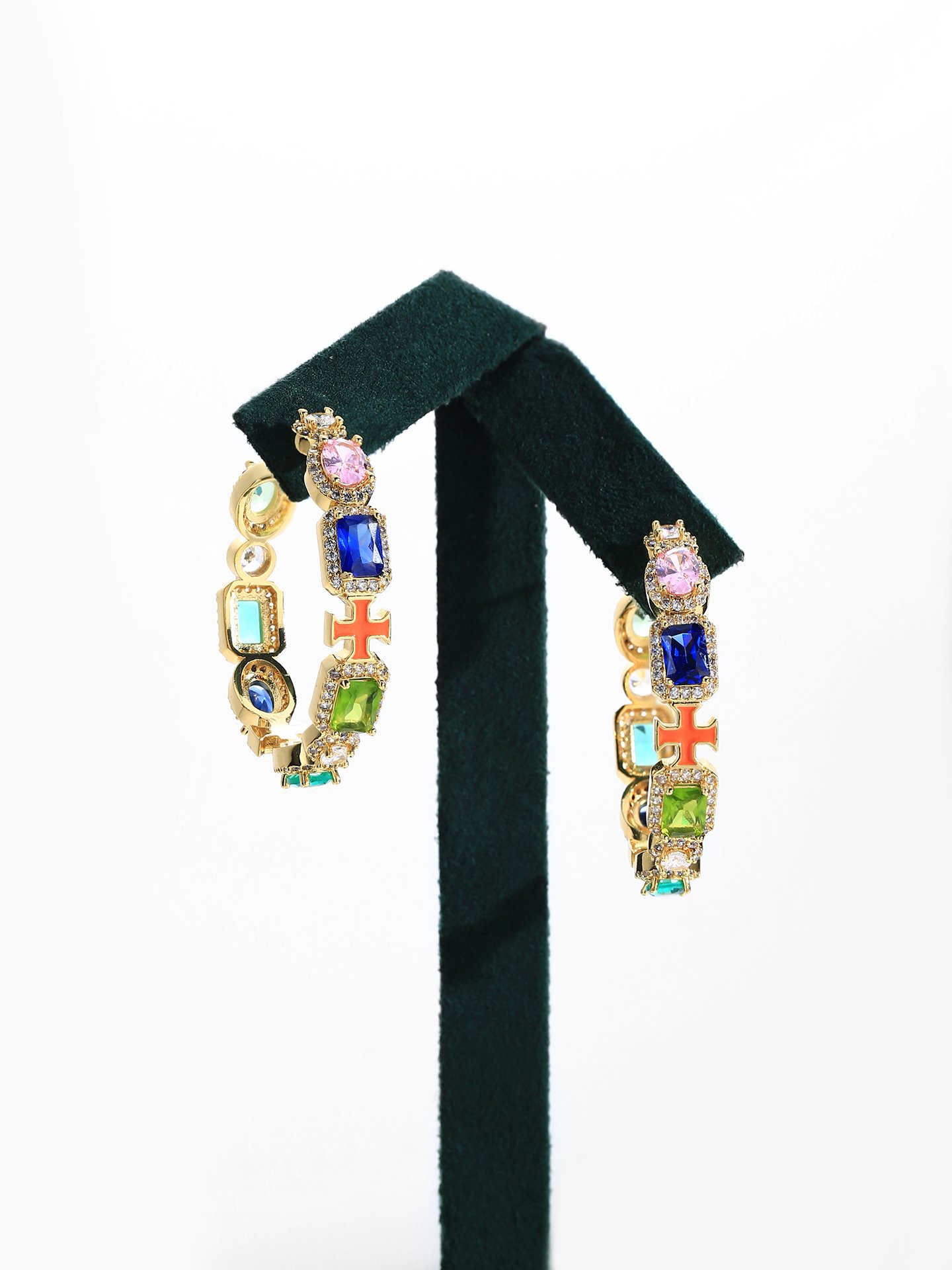 Luxury 18K Gold Plated Brass Colorful Zircon Stud Hoop Earrings for Women – Elegant Statement Jewelry - Image 2
