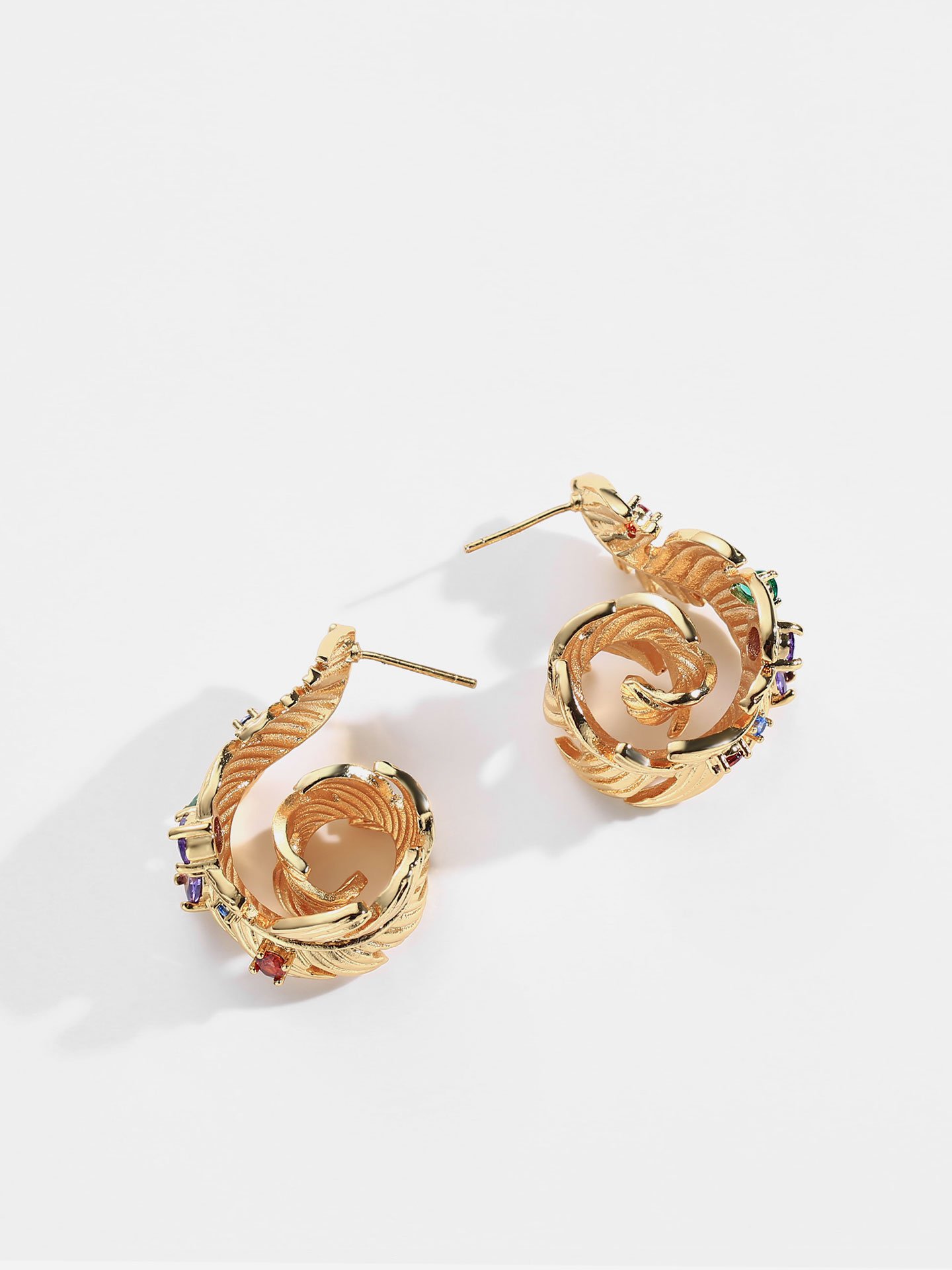 Elegant 18K Gold Plated Brass Feather Hoop Earrings for Women with Sparkling Zircon Stones and Customizable Party Design - Image 3