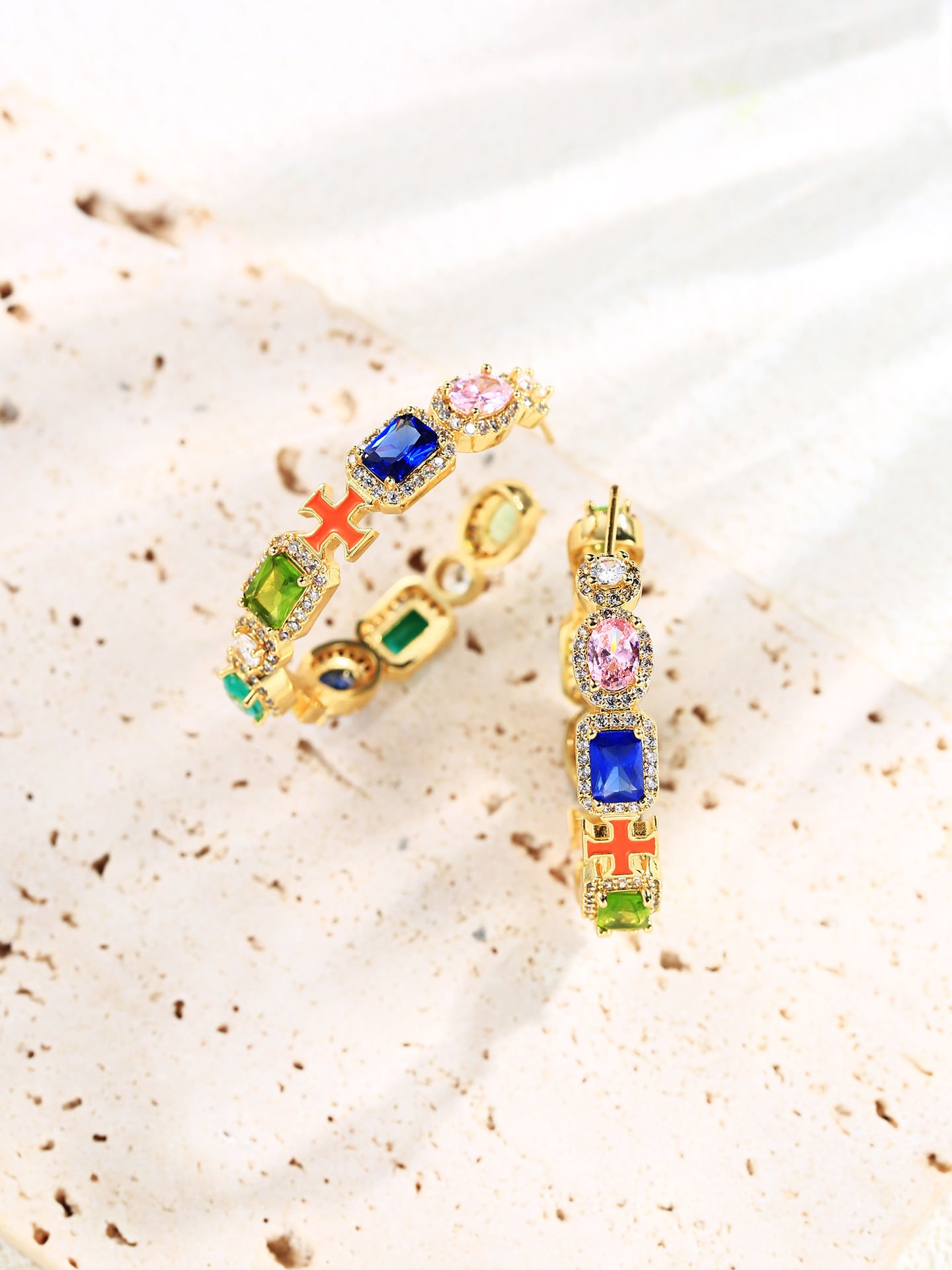 Luxury 18K Gold Plated Brass Colorful Zircon Stud Hoop Earrings for Women – Elegant Statement Jewelry - Image 3