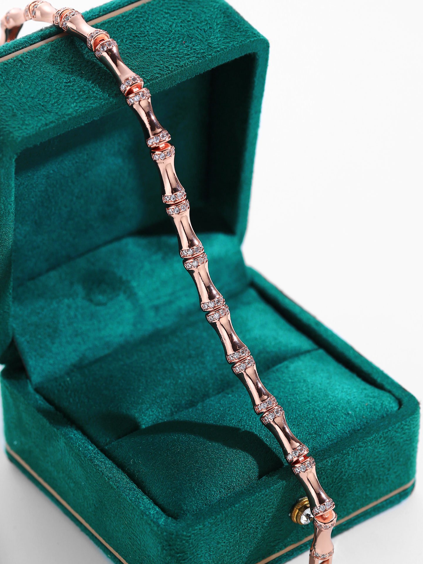 Modern Rose Gold Plated Brass Bracelet for Women with Sparkling Zircon Stones and Customizable Elegant Jewelry Design - Image 5