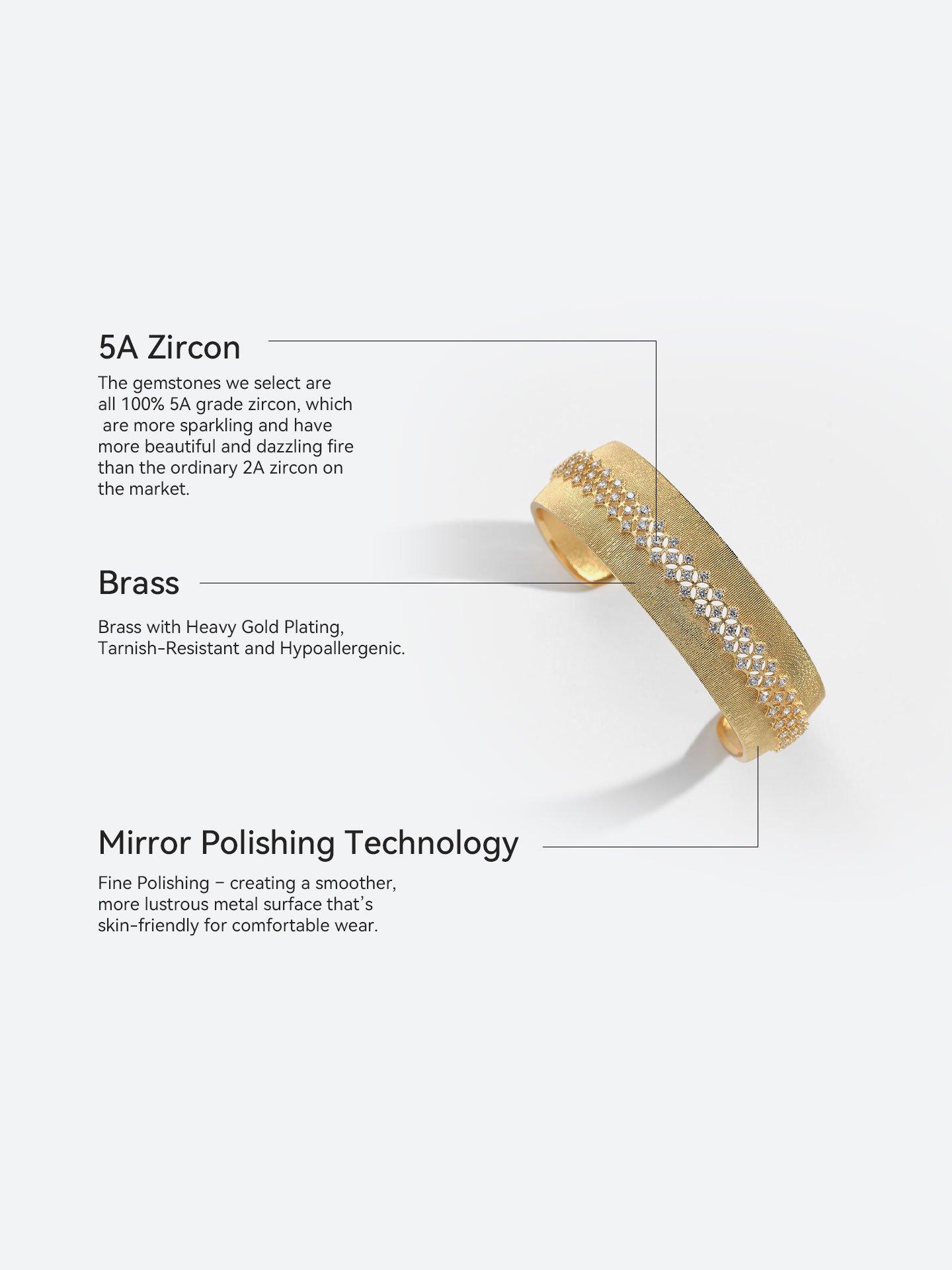 **Luxury 18K Gold Plated Brass Open Cuff Bracelet for Women with Sparkling Zircon Stones and Elegant Party Design** - Image 6