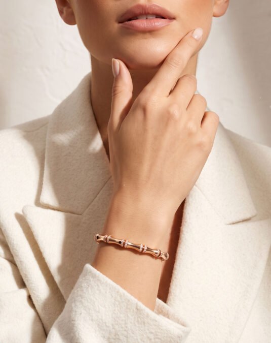 Modern Rose Gold Plated Brass Bracelet for Women with Sparkling Zircon Stones and Customizable Elegant Jewelry Design
