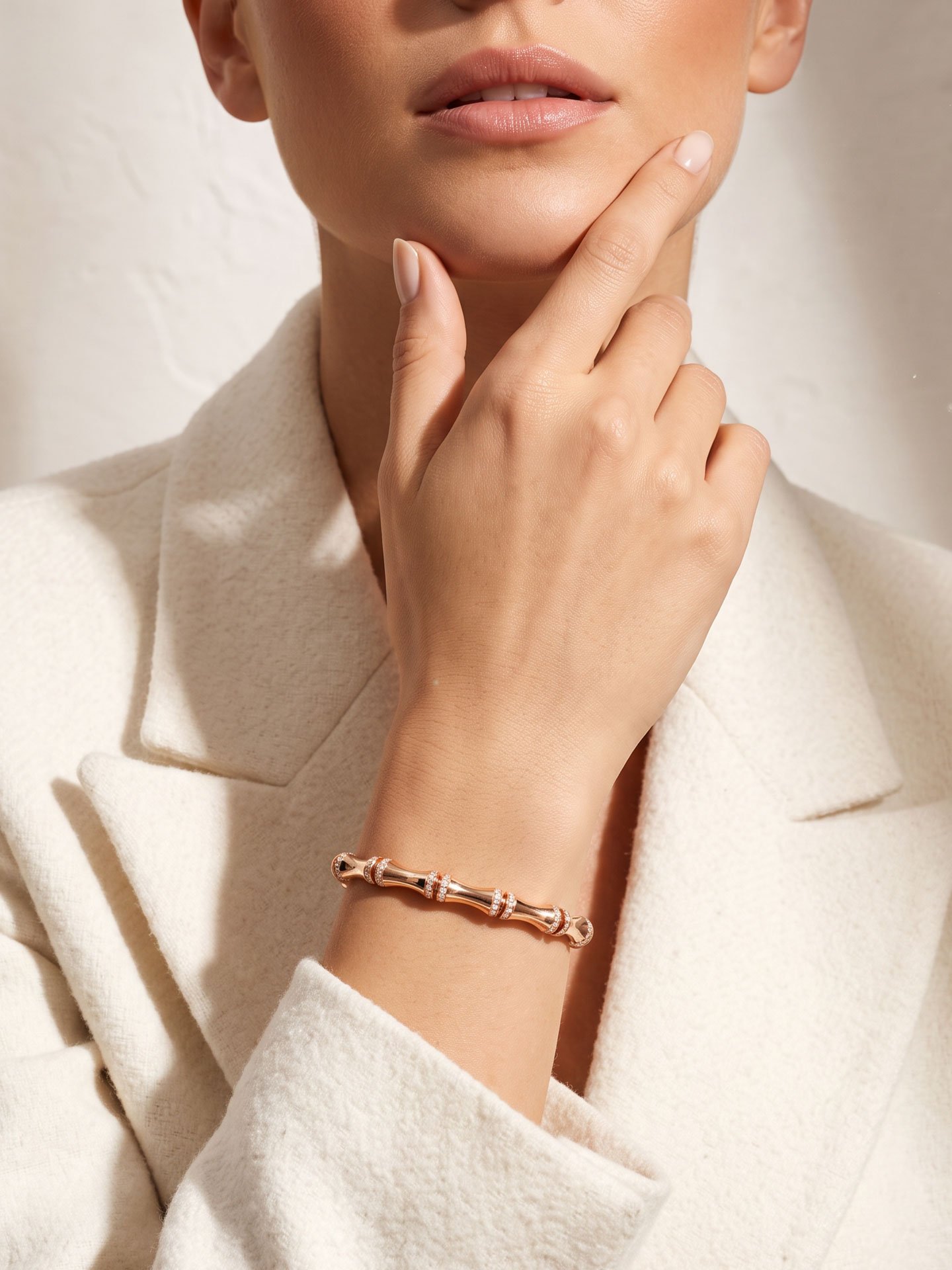 Modern Rose Gold Plated Brass Bracelet for Women with Sparkling Zircon Stones and Customizable Elegant Jewelry Design - Image 1