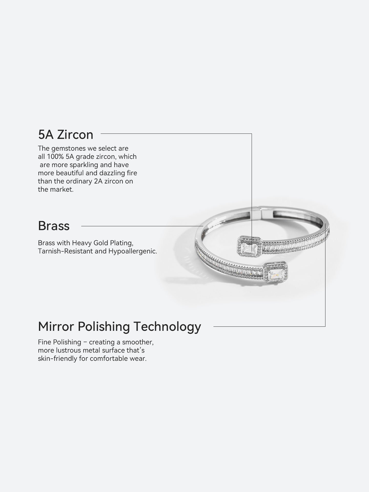 Luxury White Gold Plated Brass Open Cuff Bracelet for Women with Full Pavé Zircon Stones and Adjustable Design - Image 6