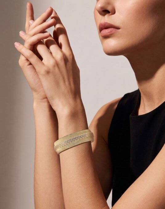**Luxury 18K Gold Plated Brass Open Cuff Bracelet for Women with Sparkling Zircon Stones and Elegant Party Design**