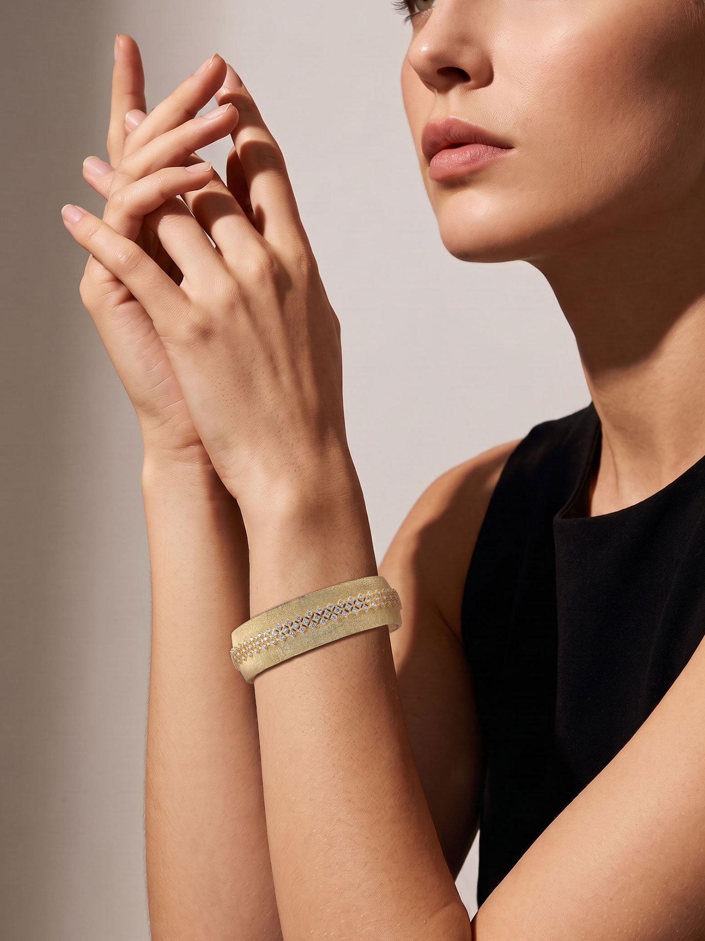 **Luxury 18K Gold Plated Brass Open Cuff Bracelet for Women with Sparkling Zircon Stones and Elegant Party Design** - Image 1