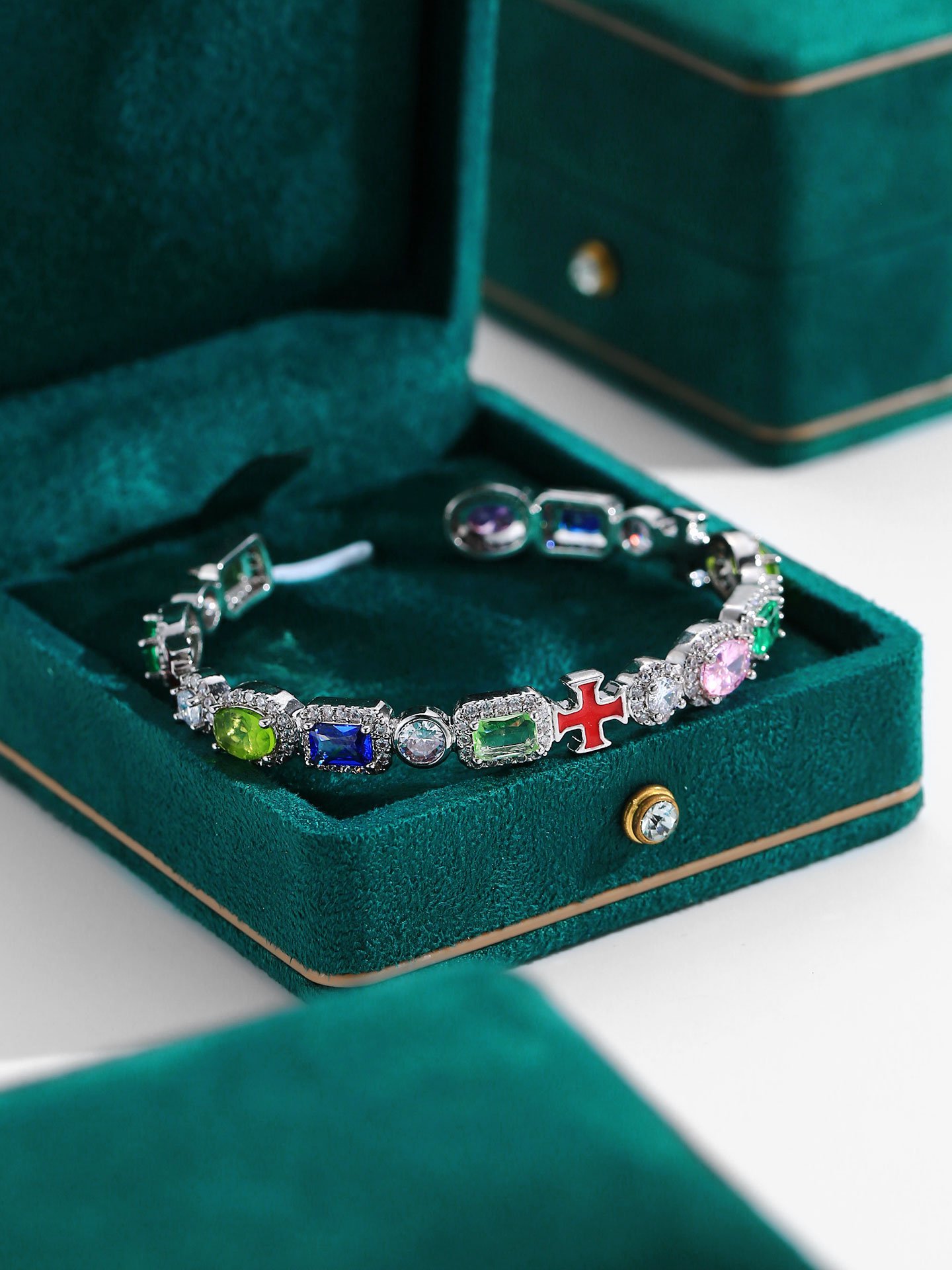Gold Plated Brass Colorful Zircon Oil Drip Open Cuff Bracelet for Women - Image 4