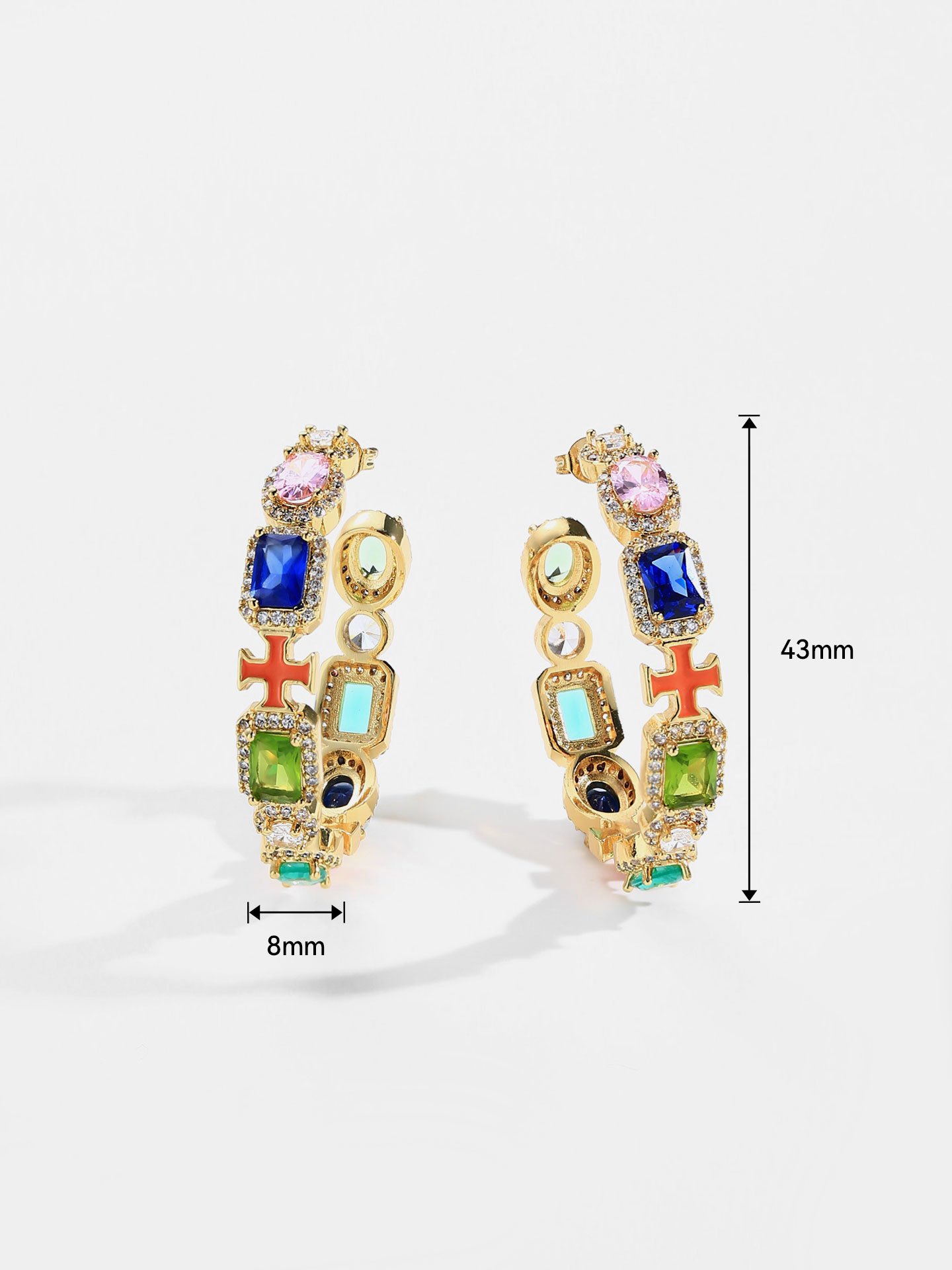 Luxury 18K Gold Plated Brass Colorful Zircon Stud Hoop Earrings for Women – Elegant Statement Jewelry - Image 6