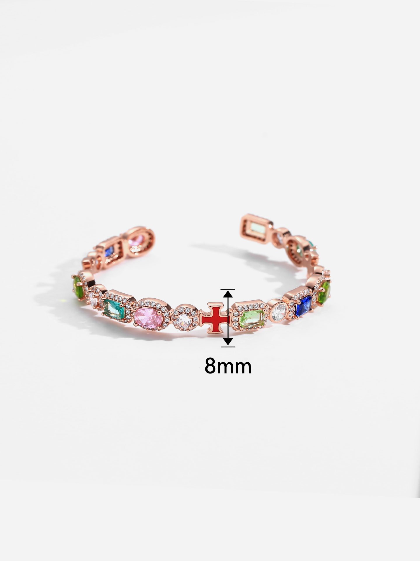 Gold Plated Brass Colorful Zircon Oil Drip Open Cuff Bracelet for Women - Image 9